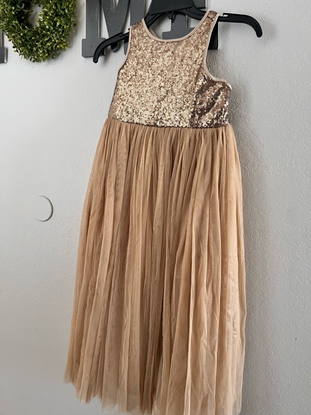 Girls' Sequin Bodice Tulle Dress - Gold